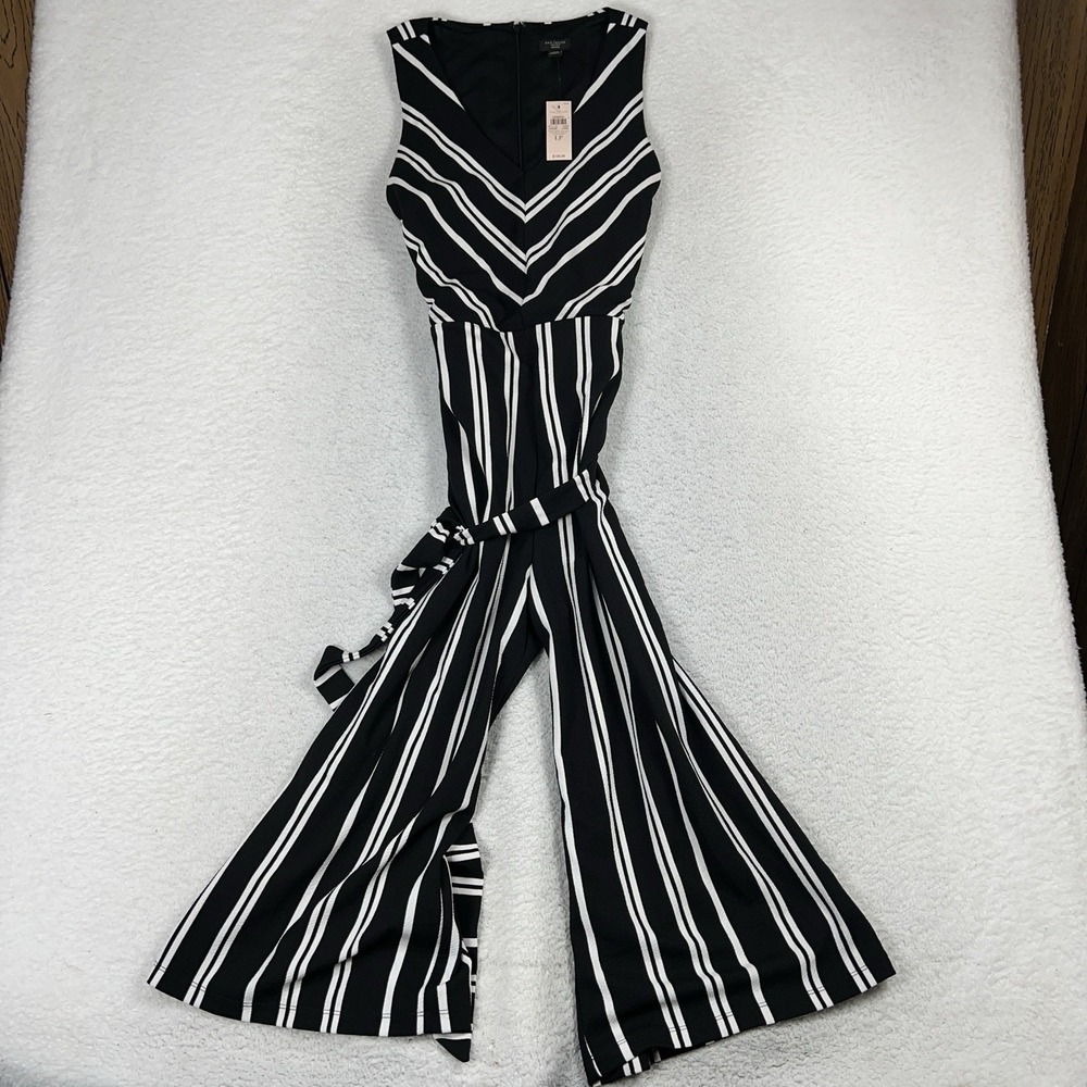 Ann Taylor Factory Black & White Jumpsuit Size LP Front Tie Wide Leg 109$ MSRP